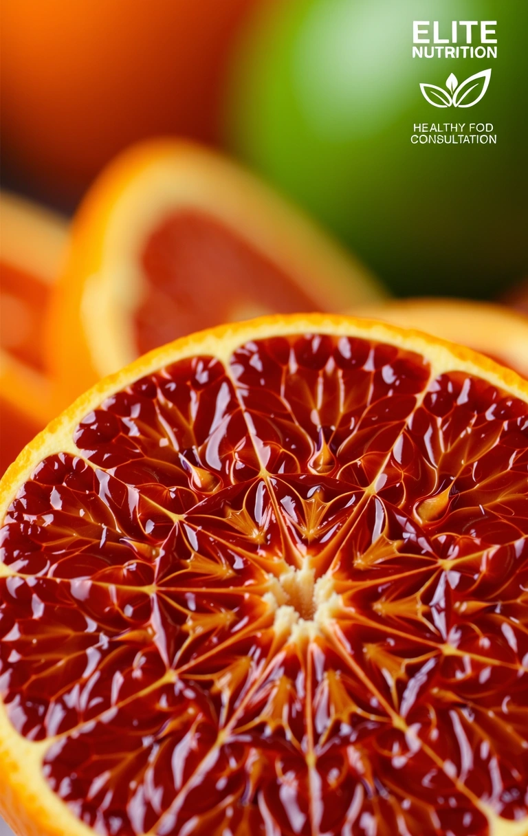 Makroaufnahme einer Blutorange zur Visualisierung von Nährstoffpräzision
